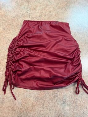 Windsor Burgundy Ruched Faux Leather Mini Skirt